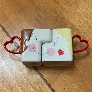 ENESCO Set Of 2- Heart Handle Couple Mugs. Very Cute- Great For Valentines' Day.